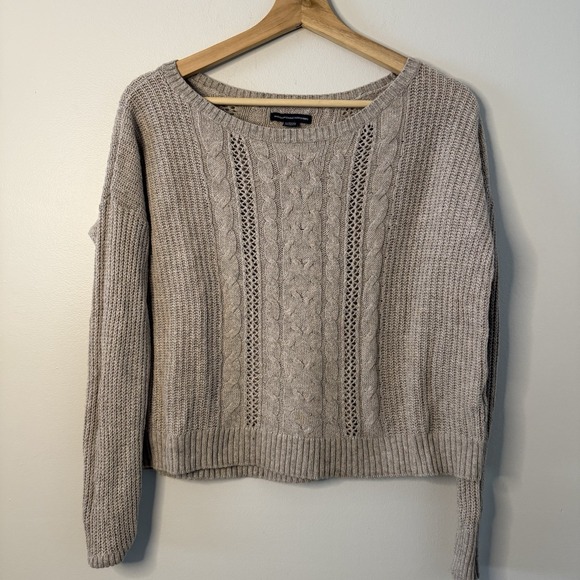 American Eagle Outfitters Sweaters - American Eagle Cable Knit Sweater Crew Neck Beige Soft Stretch Sz XS Cotton/Wool